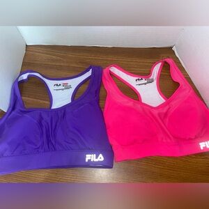 2 Women's Athletic Fila Sport Performance Running Sports Bras Pink + Purple